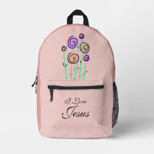 Lutscher-Blumen-Grafik Ich liebe Jesus Pfirsich-Rö Bedruckter Rucksack