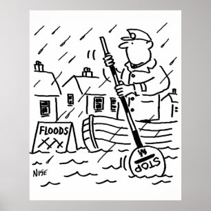 Lutscher-Mann rudert ein Boot bei der Überschwemmu Poster