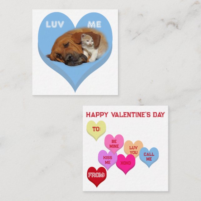 LUV ME Valentine's Critters Conversation Hearts Mitteilungskarte (Vorne/Hinten)