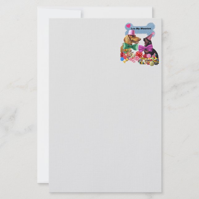 Luv My Weenies Matching Gray Stationery Briefpapier (Vorderseite)