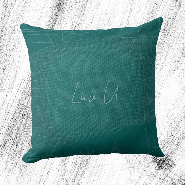 Luv U - Green Trendy Modern Scribbled Lines Kissen (Luv U - Green Trendy Modern Scribbled Lines Throw Pillow ©Susanne Sachers - Sunny Mind Design)