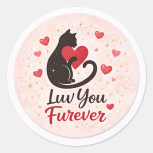 Luv You Furever Katzenaufkleber – Rosa mit roten H Runder Aufkleber