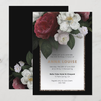 Lux Black Gold Rosa White Floral Geburtstag Einladung