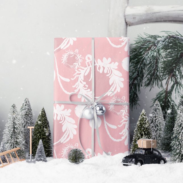 Lux Christmas Elegano Baubles on Pink Geschenkpapier (Wrap your gifts in joy and elegance with Lux Christmas Elegant Baubles wrapping paper!)