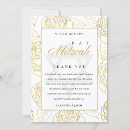 LUX ELEGANT NAVANT GOLD ROSE FLORAL BAT BAR MITZVA DANKESKARTE