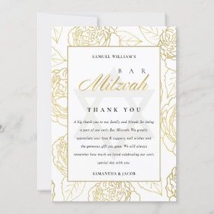 LUX ELEGANT NAVY GOLD ROSE FLORALE BAT BAR MITZVAH DANKESKARTE