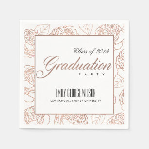 LUX ELEGANT ROSÉGOLD-ROSA BLUMEN GRADUATION SERVIETTE