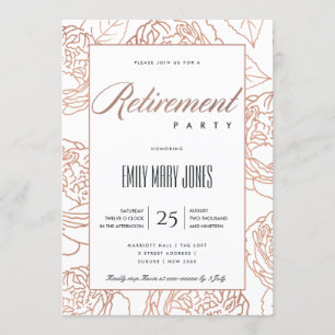 LUX ELEGANTES BLUSPINK ROSE GOLD FLORALRETIREMENT EINLADUNG