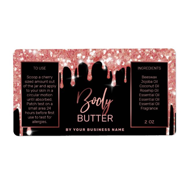 Lux Glitzer Black and Rose Gold Body Butter Labels (Vorne)