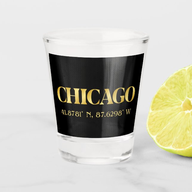 Lux Gold Chicago Latitude & Longitude Schnapsglas (Vorderseite)