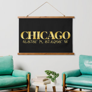 Lux Gold Chicago Latitude & Longitude Wandteppich Mit Holzrahmen
