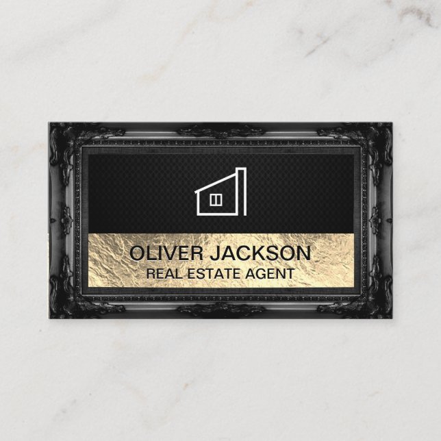 Lux Gold Foil Black Mesh | Antike Rahmen Visitenkarte (Vorderseite)