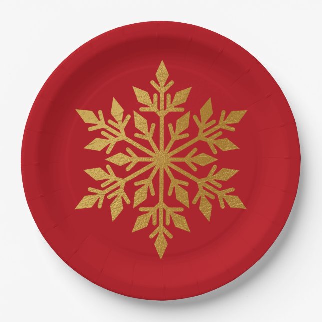 Lux Gold Foil Snowflake Solides Weihnachtsfest Par Pappteller (Vorderseite)