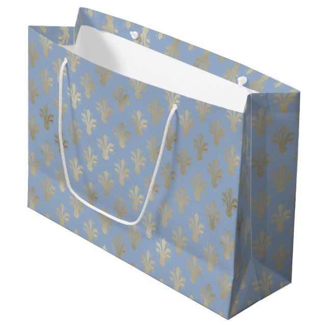 Lux Gold Lilie und Cerulean Blue Große Geschenktüte (Vorderseite Schrägansicht)