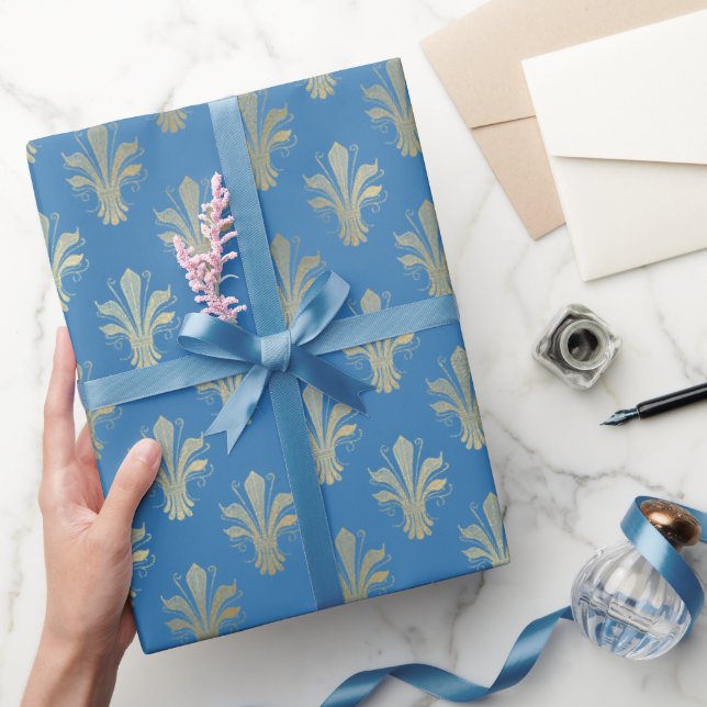 Lux Gold Lilie und Französisch Blue Geschenkpapier (Schenken)