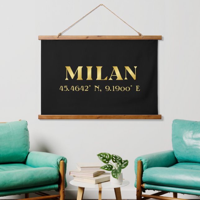 Lux Gold Milan Latitude & Longitude Wandteppich Mit Holzrahmen (Wohnzimmer)
