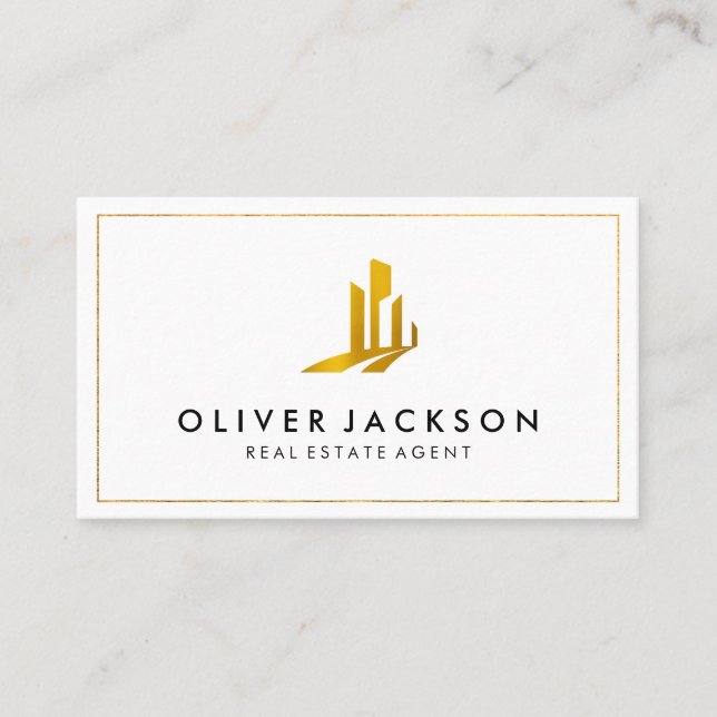 Lux Gold Real Anwesen White Gray Business Card Visitenkarte (Vorderseite)
