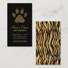 Lux Gold Tiger Print Paw Pet Service Visitenkarte