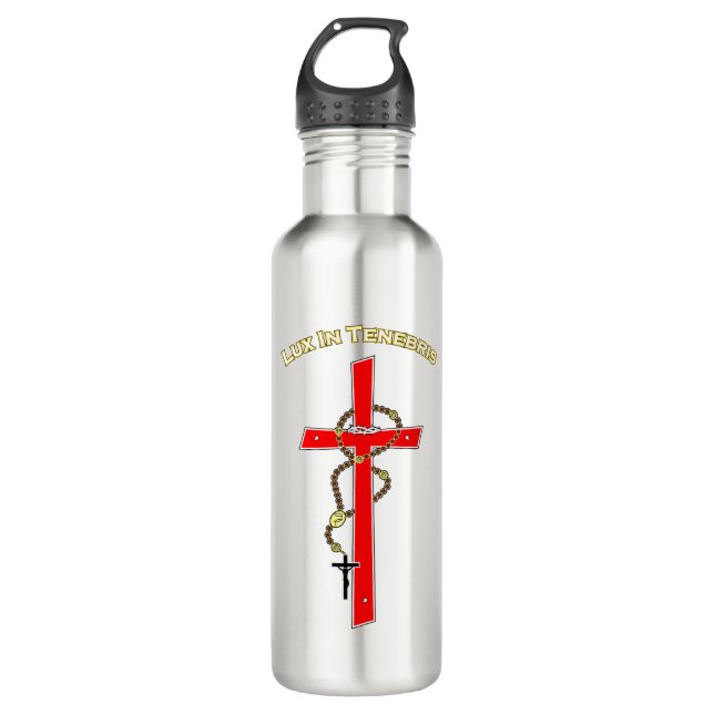 Lux in Tenebris -02 Edelstahlflasche (Vorderseite)