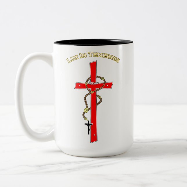 Lux in Tenebris -02 Zweifarbige Tasse (Links)