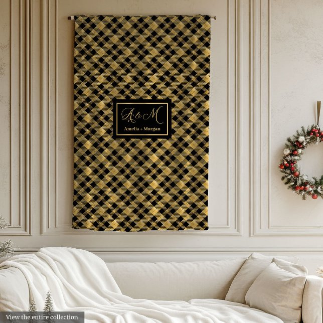 Lux karierte Decke Schwarz Gold Outdoor-Geschenkid (Lux Checkered Blanket Black Gold Outdoor Gift Idea)