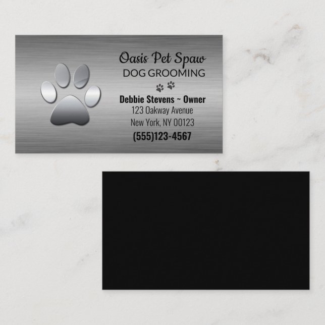 Lux Paw Print Dog Pet Grooming Service Visitenkarte (Vorne/Hinten)
