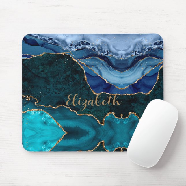Lux Peacock Agate & Gold Personalisiert Mousepad (Mit Mouse)