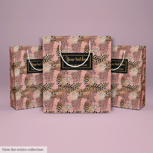 Lux pink and gold leopard skin birthday gift bag mittlere geschenktüte (Lux pink and gold leopard skin birthday gift bag)