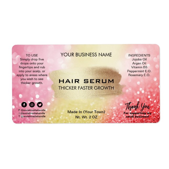 Lux Shimmer Pink Gold Rote Haare Serum Labels (Vorne)