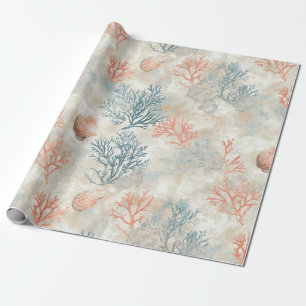 Lux Wasserfarbe Küstenkoralle & Ozeanwellen (6) Geschenkpapier