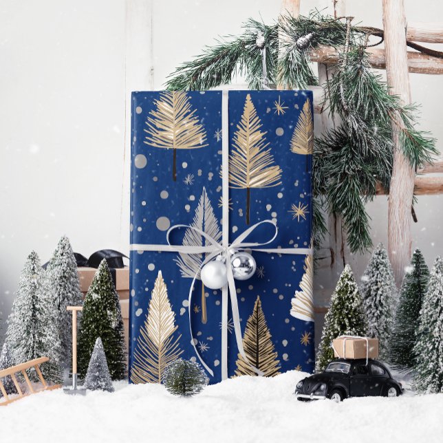 Lux Weihnachts Gold auf blauem Wrapping Paper Geschenkpapier (Wrap your gifts in elegance with Lux Christmas Gold on Blue—pure holiday magic!)