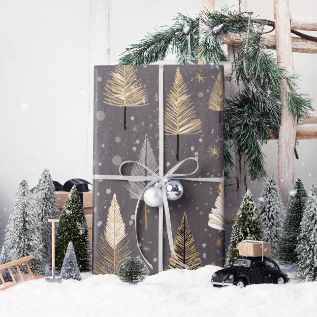 Lux Weihnachtsgold auf grauem Wrapping Papier Geschenkpapier (Wrap your gifts in elegance with Lux Christmas Gold on Gray—pure holiday magic!)