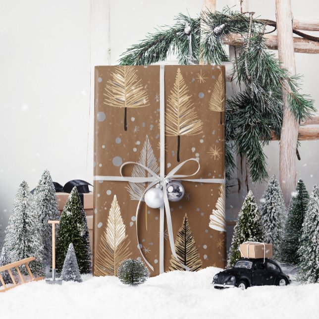 Lux Weihnachtsgold auf Warm Brown Geschenkpapier (Wrap your gifts in elegance with Lux Christmas Gold on Warm Brown—pure holiday magic!)