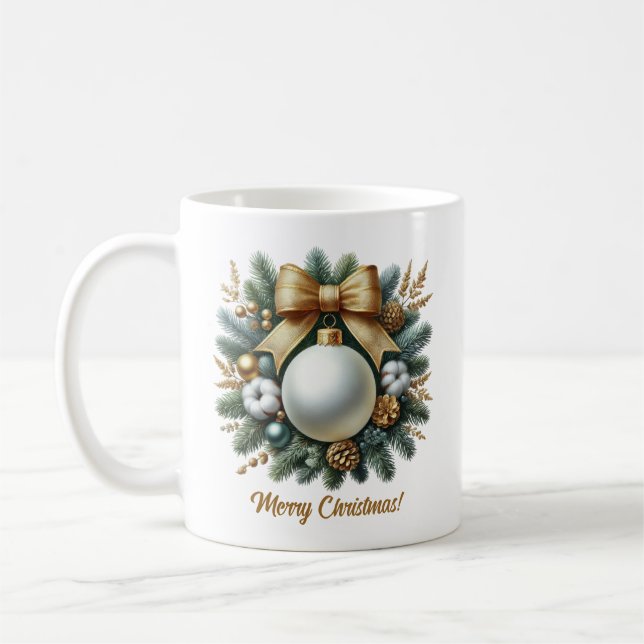 Lux weiße Weihnachtsbaumwolle goldene Bogenkiefer Kaffeetasse (Links)