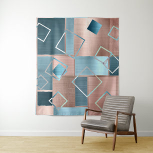 Luxe Abstrakt   Rose Gold und Aquamarines Foto Hin Wandteppich