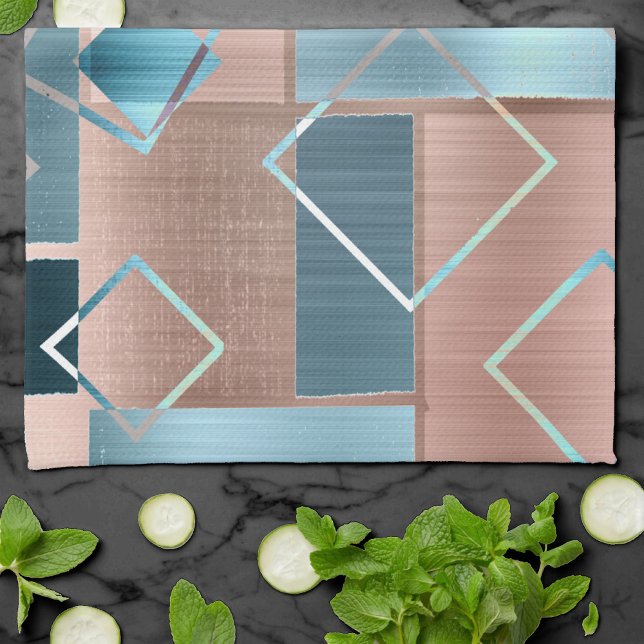 Luxe Abstrakt | Rose rot und Aquamarin geometrisch Geschirrtuch (Von Creator hochgeladen)