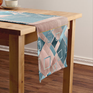 Luxe Abstrakt   Rose rot und Aquamarin geometrisch Kurzer Tischläufer