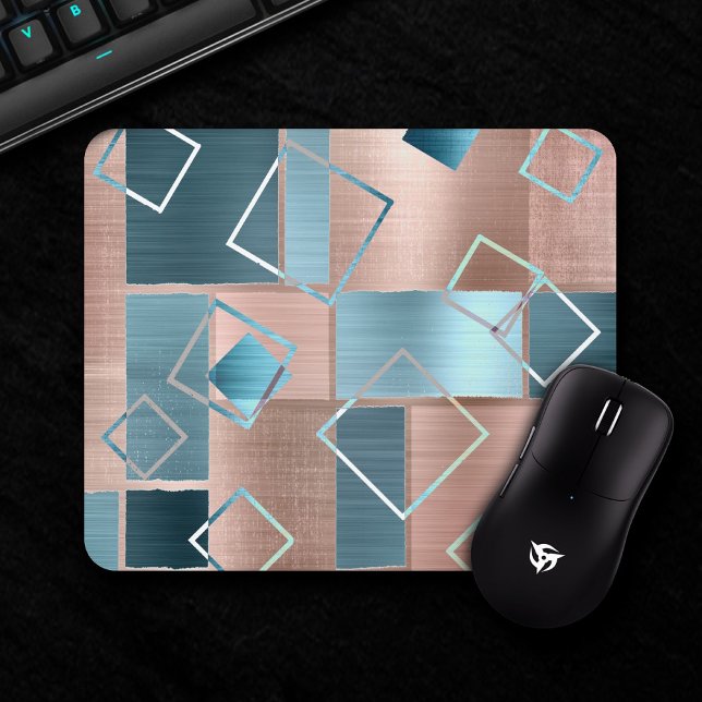 Luxe Abstrakt | Rose rot und Aquamarin geometrisch Mousepad (Von Creator hochgeladen)