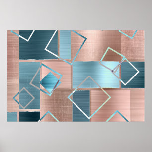 Luxe Abstrakt Rose rot und Aquamarin geometrisch Poster