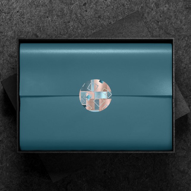 Luxe Abstrakt | Rose rot und Aquamarin geometrisch Runder Aufkleber (Von Creator hochgeladen)