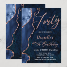 Luxe Agate Sapphire Blue Rose Gold 40. Geburtstag 