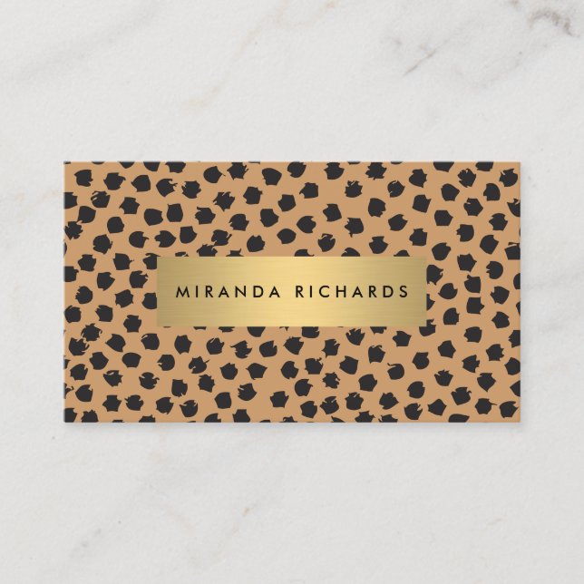 Luxe Animal Print Confetti Dots mit Gold Bar Visitenkarte (Vorderseite)