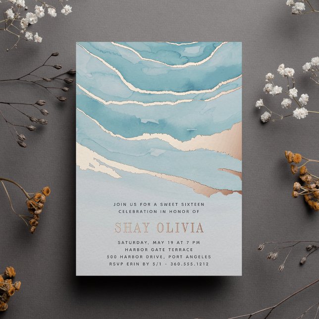 Luxe Aqua Marble 16 . Geburtstag Birthday Folieneinladung (Von Creator hochgeladen)