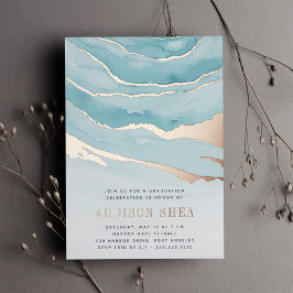 Luxe Aqua Marble Graduation Party Folieneinladung