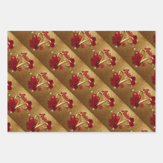 Luxe Aries Gold Wrapping Paper Geschenkpapier Set (Vorderseite)