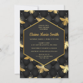 Luxe Black and Gold Honey Bee Baby Shower Einladung