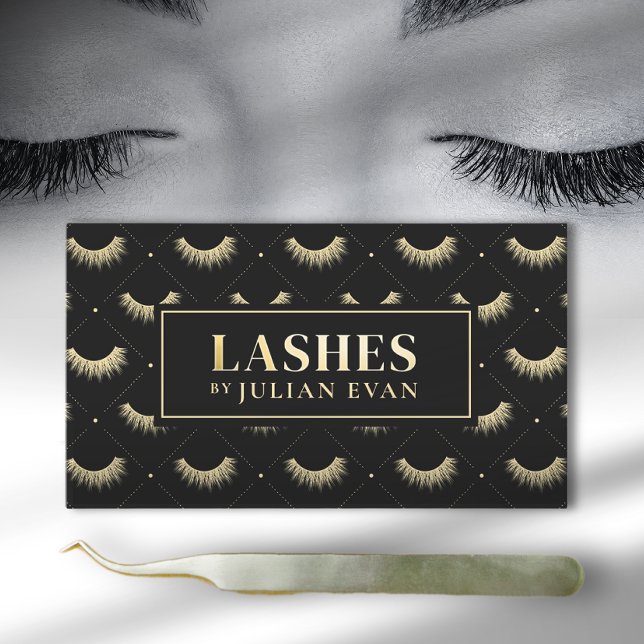 Luxe Black and Gold Lash Stylist Business Card Visitenkarte (Von Creator hochgeladen)