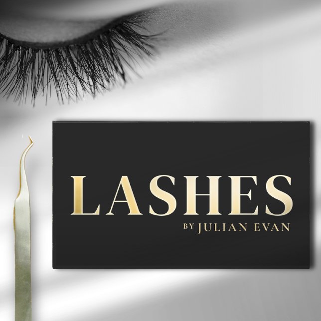 Luxe Black and Gold Lash Technician Business Card Visitenkarte (Von Creator hochgeladen)