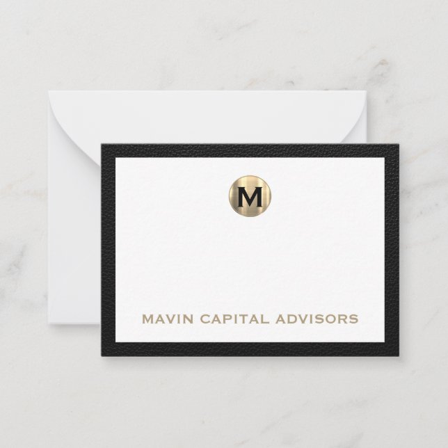 Luxe Black and Gold Monogram Business Note Card Mitteilungskarte (Vorderseite)
