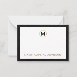 Luxe Black and Gold Monogram Business Note Card Mitteilungskarte
